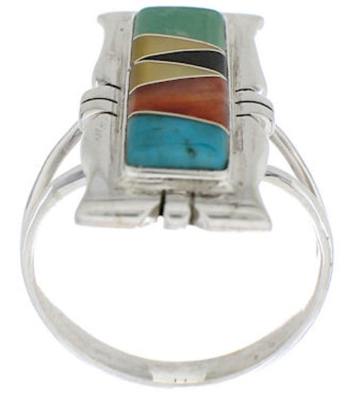 Multicolor Inlay Southwest Silver Ring Size 5-1/2 WX41337